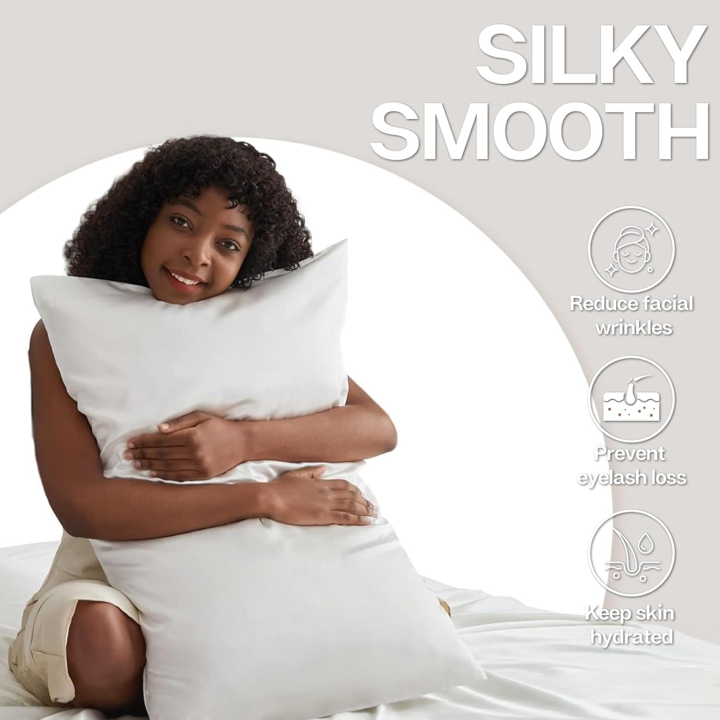 MR&HM Satin Pillowcase for Hair and Skin, Silk Satin Pillowcase 2 Pack, Standard Size Pillow Cases Set of 2, Silky Pillow Cover with Envelope Closure (20x26, Ivory)