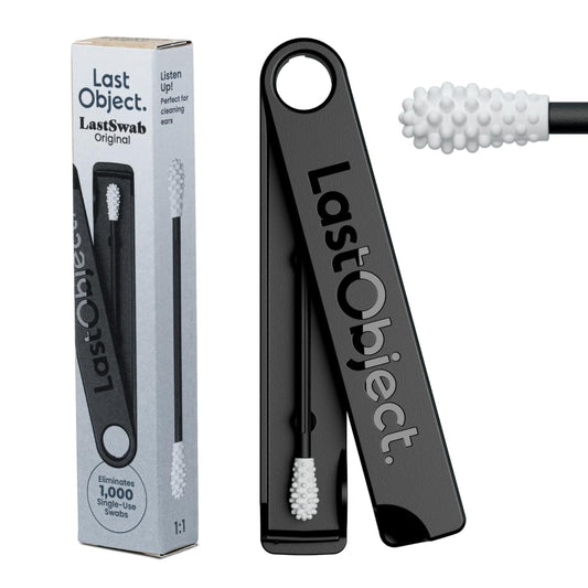 LastSwab® Reusable Cotton Swabs for Ear Cleaning - The Sustainable and Sanitary Alternative to Single-Use Q Tips - Zero Waste and Easy to Clean - Comes with a Convenient Travel Case Holder - Black