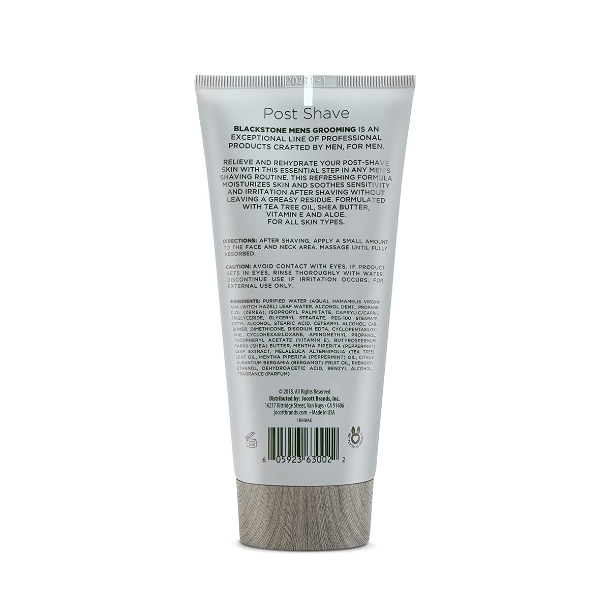 Blackstone Men's Grooming Post Shave Moisturizer with Tea Tree Oil, Shea Butter, Vitamin E, & Aloe | Soothing Cooling Balm | Cruelty & Paraben Free | Made in USA | Sandalwood (6 oz)