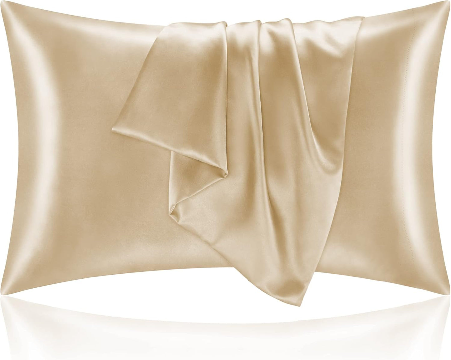 BEDELITE Satin Pillowcase for Hair and Skin, Super Soft and Cooling Similar to Silk Pillow Cases 2 Pack with Envelope Closure, Gift for Women Men(20"x40" King Size, Champagne)
