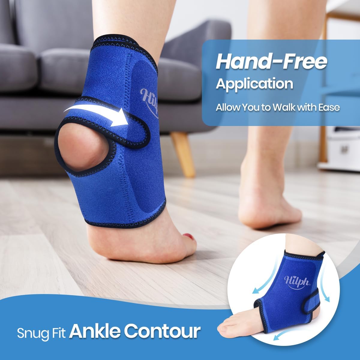 Hilph Ankle Ice Pack Wrap for Kids Women, Reusable Washable Ankle Brace with Hot Cold Therapy Gel Pack for Sprained & Broken, Swelling, Fractured, Bruises