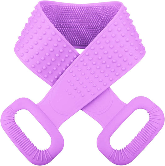 Inmorven Exfoliating Back Scrubber for Shower with Handles, 30 Inch Double-Sided Back Exfoliator Body Scrub Towel, Exfoliating Washcloth Bath Tool for use in Shower, Clean Skin for Men & Women(Purple)