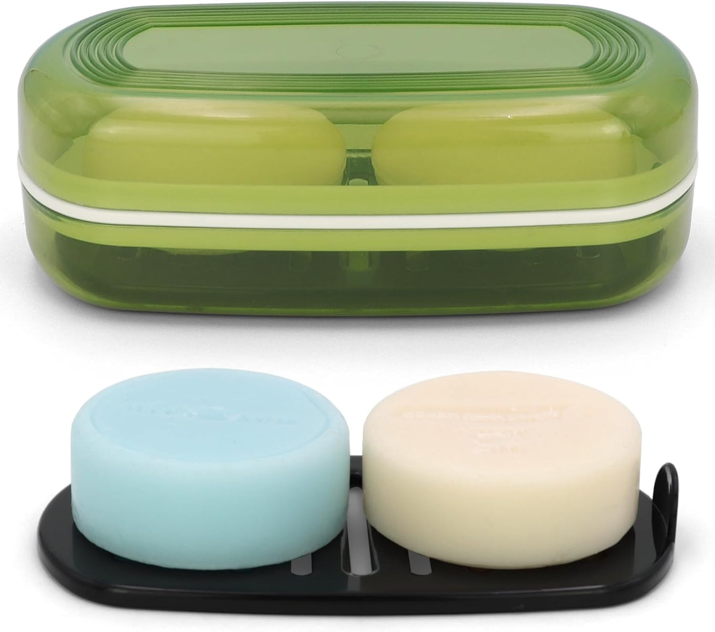 Shampoo Bar Holder Travel Case for Two Bars – Compatible with Kitsch Solid Shampoo & Conditioner Bars, Large Soap Container for Bathroom or Travel (Green Style A-Large)