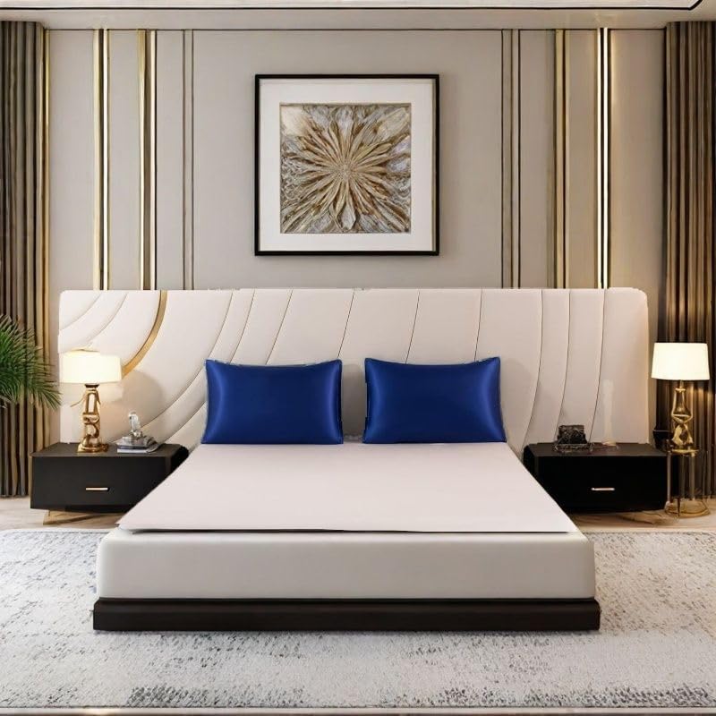 Juwenin Bedding,Luxury Satin Pillowcase with Zipper (Silky Satin Pillow Case for Hair) Set of 2 (NavyBlue, King(20''x36'))