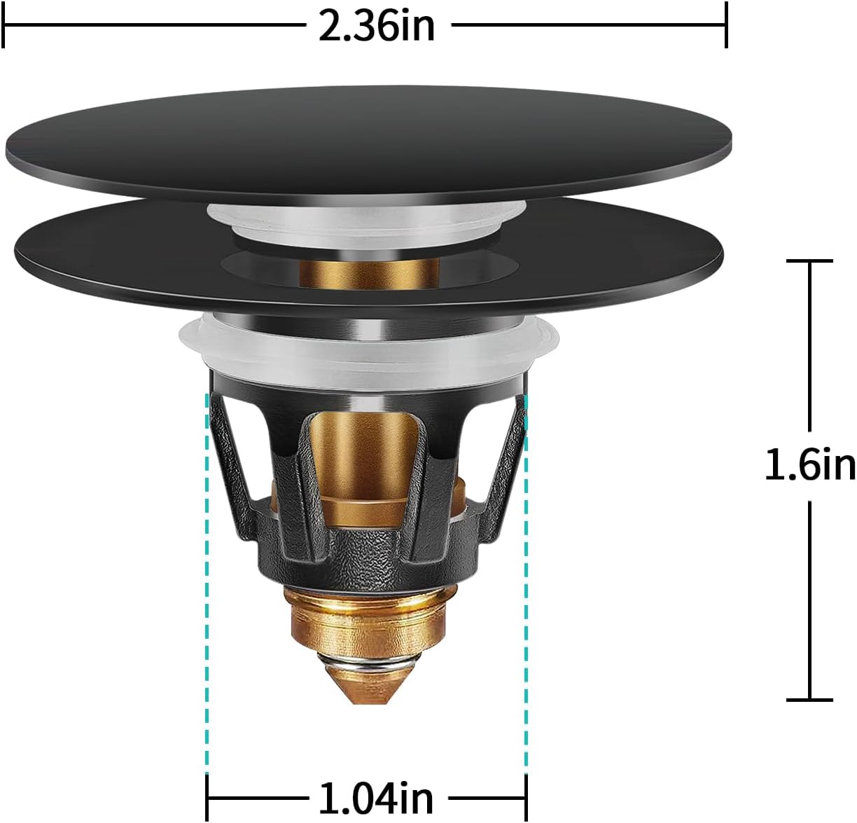 Universal Bathroom Sink Stopper with Hair Catcher, for 1.04-1.97 Inch Drain Hole, Spring Core Bathtub Drain Cover, Pop Up Sink Plug Basin Drain Strainer, Large Lid Black