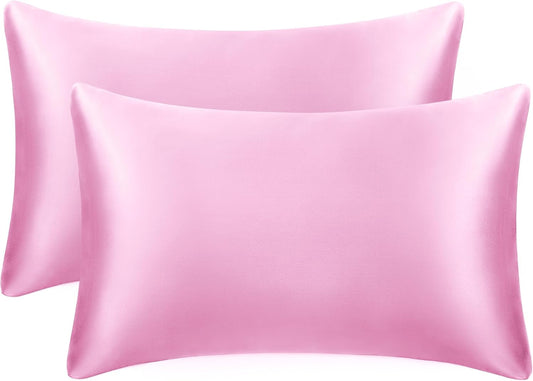EXQ Home Silky Satin Pillowcase for Hair and Skin,Soft Cooling Pillow Cases Queen Size Set of 2 Satin Pillow Case with Envelope Closure Pink