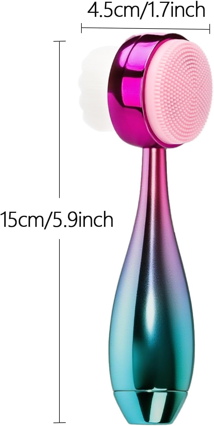 Face Brush 2 in 1, Facial Cleansing Brush Double Sides, Facial Exfoliation Scrub Brush Silicone Manual Face Scrubber Brush for Gentle Deep Pore Cleansing, Skincare (Green, 1 Pack)