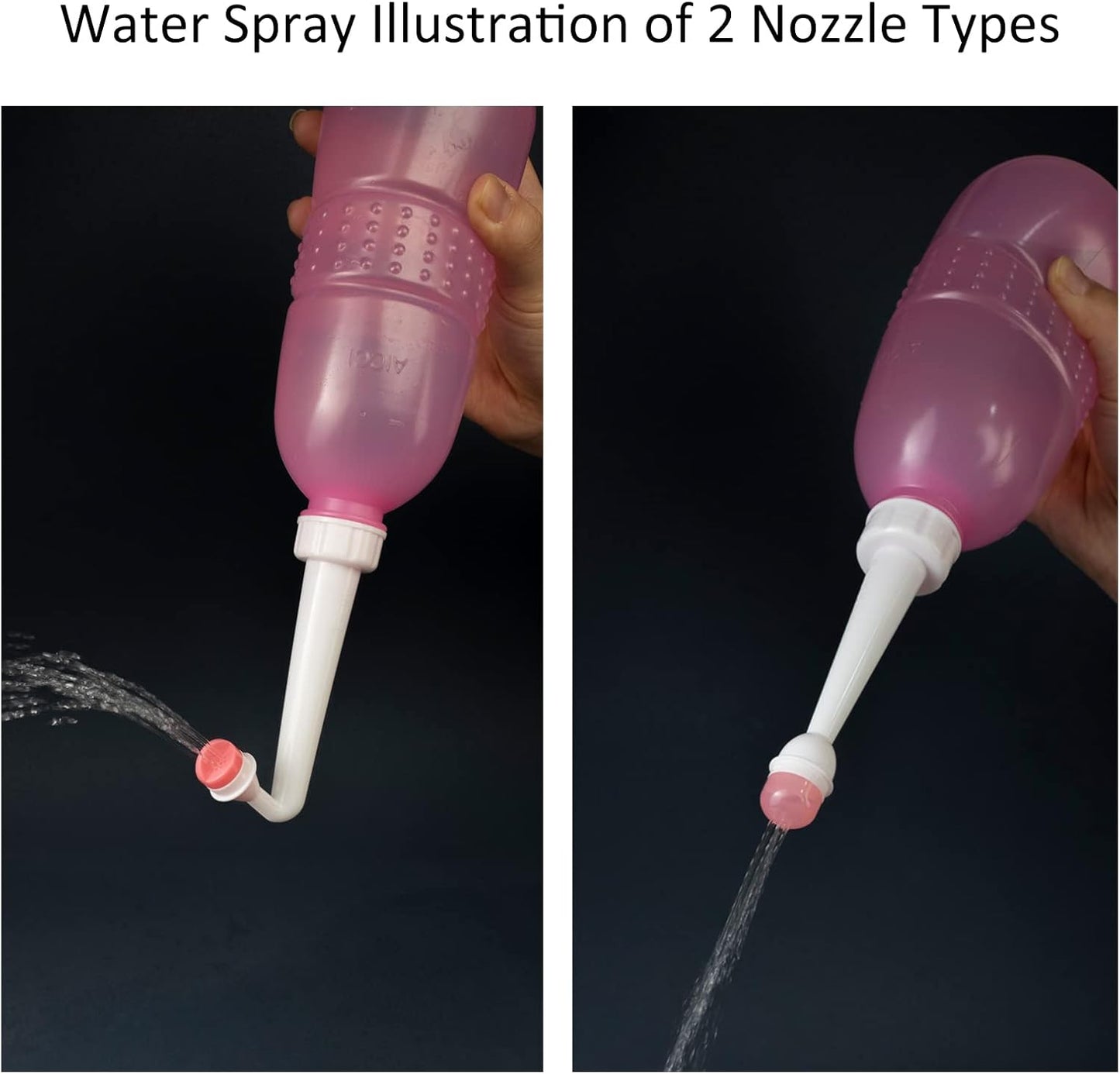 2 Pack Peri Bottle for Postpartum Care, Portable Travel Bidet for Women, 17oz Large Capacity Perineal Bottle for Feminine Hygiene with Travel Bag, Angled Nozzle & Straight Nozzle (Pink + White)