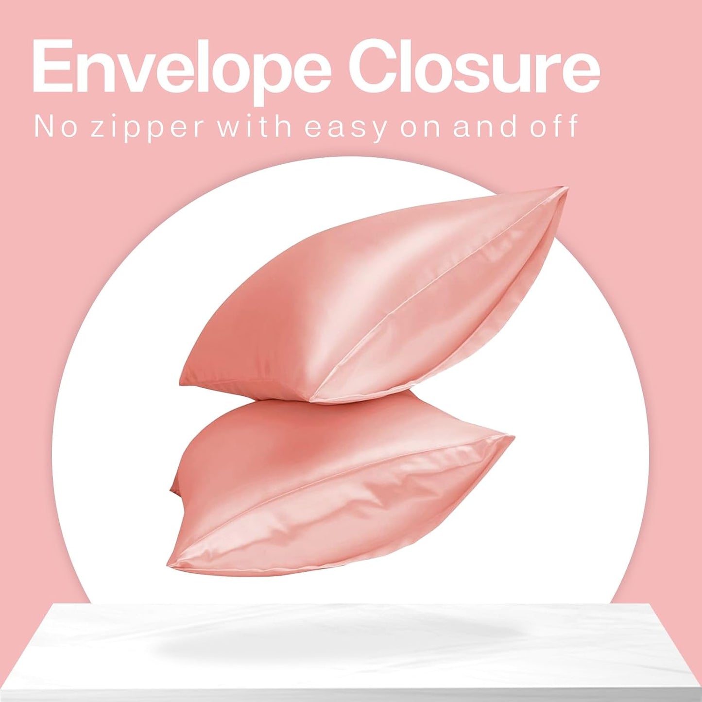 MR&HM Satin Pillowcase for Hair and Skin, Silk Satin Pillowcase 2 Pack, Queen Size Pillow Cases Set of 2, Silky Pillow Cover with Envelope Closure (20x30, Blush)