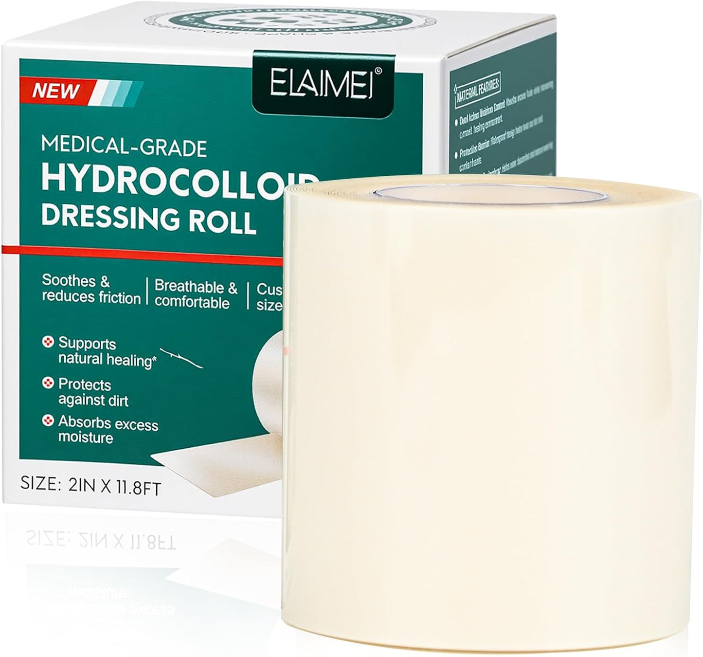 Hydrocolloid Bandages Roll for Wound Care Cut to Size Wound Dressing Hydrocolloid Patch Bandages with Self-Adhesive for Burn, Blister, Acne Care, Sterile and Waterproof (2in X 12ft)