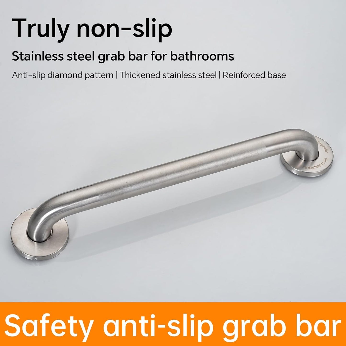 Joyrain 16-inch Bathroom Safety Grab Bar - 500lb Weight Capacity ADA Certified Anti-Slip Handle for Shower/Tub/Toilet, Elderly & Disabled Assist (Peened, 18 inch)