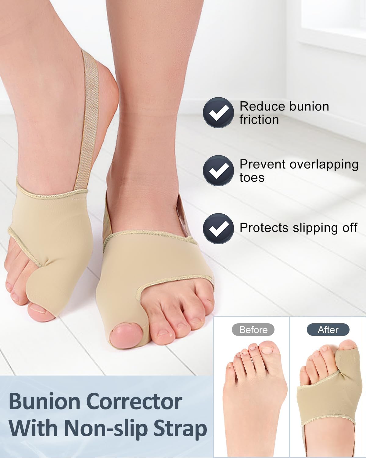 2Pcs Bunion Corrector for Women Men, Toe Straightener, Breathable Toe Spacers Separator Socks with Gel Cushion Pads for Hallux Valgus Correction (S)