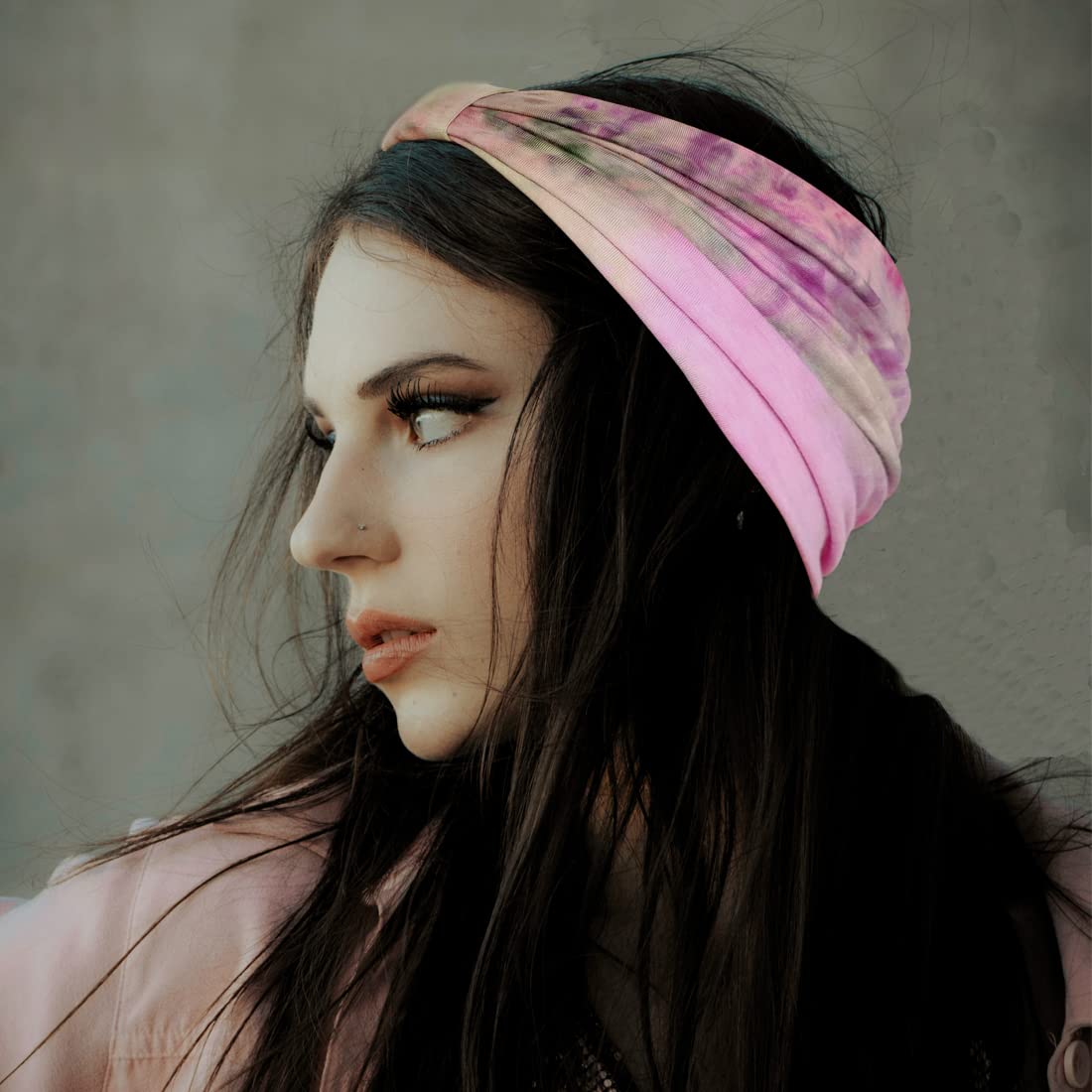 Wide Boho Headbands for Women Fashion Knotted Headband Yoga Workout Hair Accessories African Head Wrap Red Tie Dye 4 Pack