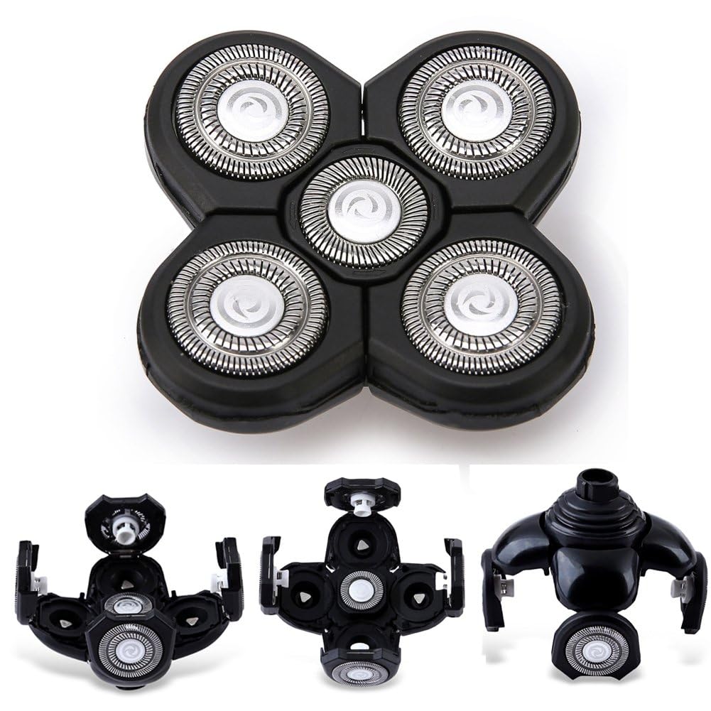 4PCS Shaver Replacement Blades for Head Shaver, 5 Blades Shaver Heads for Bald Men, Head and Face Electric Razor Shaver Heads, 2 Cleaning Brush
