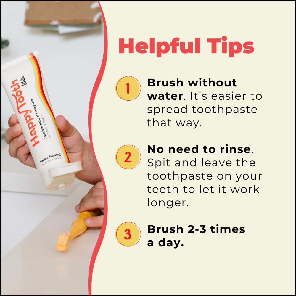 Happy Tooth Hydroxyapatite Toothpaste, Fluoride Free, Natural Whitening for Kids, Toddlers and Adults, SLS Free, Enamel Safe, Dentist Formulated with Clean Ingredients, Vanilla Frosting Flavor, 3.4oz