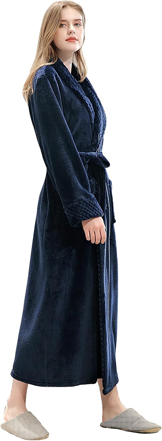 Hellomamma Long Bath Robe for Womens Plush Soft Fleece Bathrobes Nightgown Ladies Pajamas Sleepwear Housecoat
