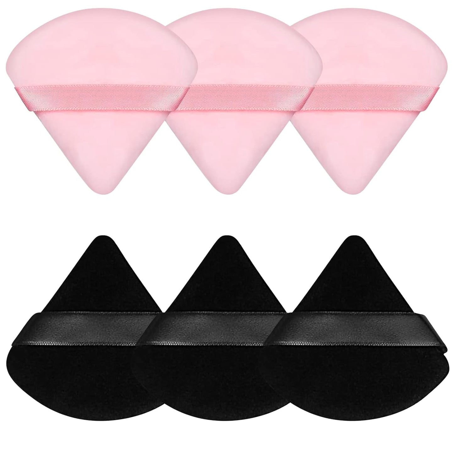 Pimoys 6 Pieces Powder Puff Face Makeup Sponge Soft Velour Triangle Powder Puffs Beauty Sponge Stocking Stuffers for Loose Powder (Black, Pink)