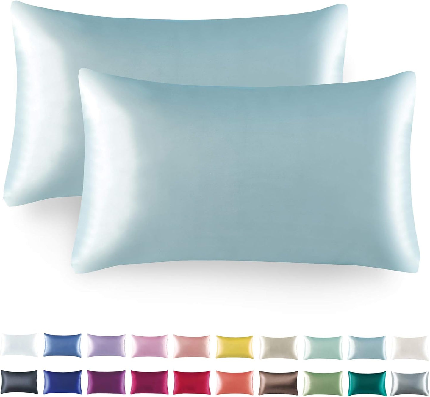 Tyfitb Satin Pillowcase for Hair and Skin, Baby Blue Pillowcases Set of 2, Cooling Pillow Cases Standard Size(20×26 Inches), Soft Luxury Satin Pillowcase with Envelope Closure