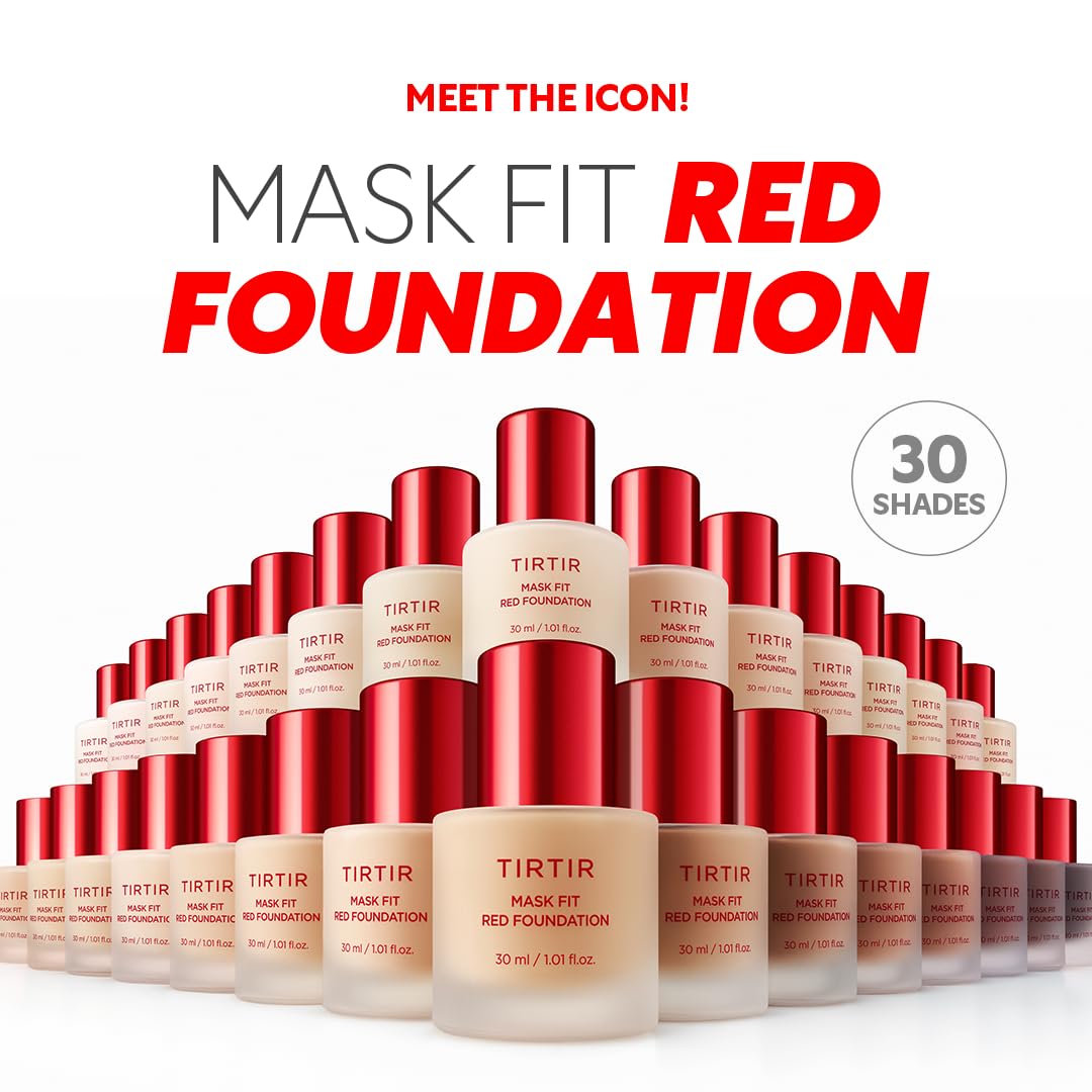 TIRTIR Mask Fit Red FoundationㅣLong Lasting Flawless Coverage, Energy Essence, Lightweight, Hydrating, Pore-Blurring, Breathable Satin Finish, Makeup, Radiant Skin, #21N Ivory, 1.01 Fl Oz