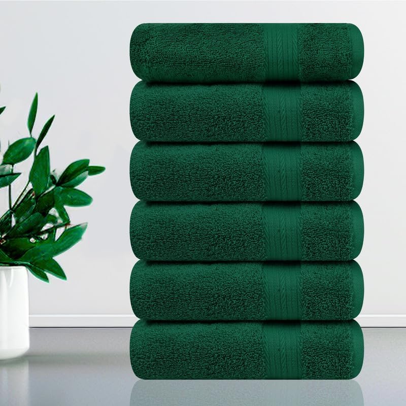 Ample Decor Hand Towel 18 X 28 Inch 600 GSM 100% Cotton Soft Premium Quality, for Hotel, Bathroom, Spa, Daily Use, Gym - Green - Pack of 6