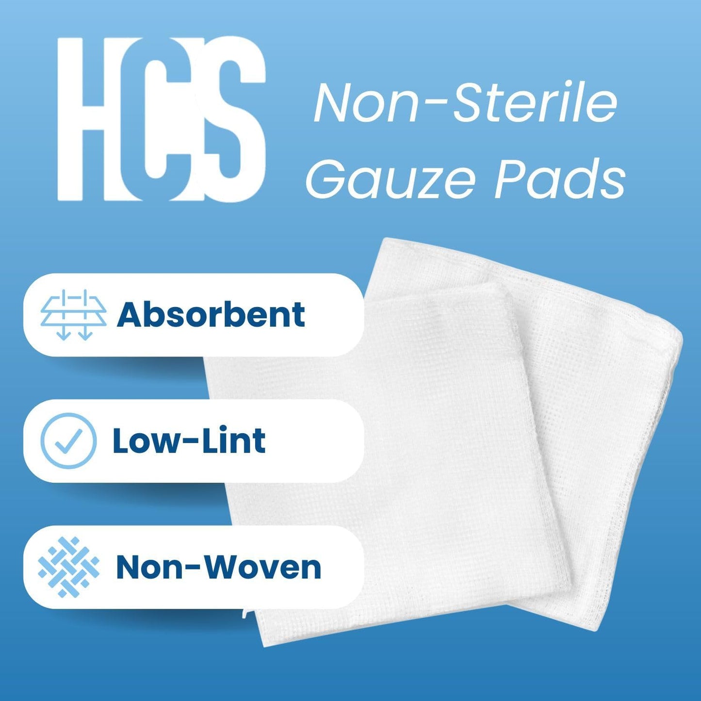 HCS Non-Woven Gauze Sponges 4x4 - Non-Sterile, 4-Ply (200-Count) - Highly Absorbent, Low-Linting Squares - 4x4 Gauze Pads, Large - Medical Supplies, Wound Care, First Aid, Surgical Use, Dental