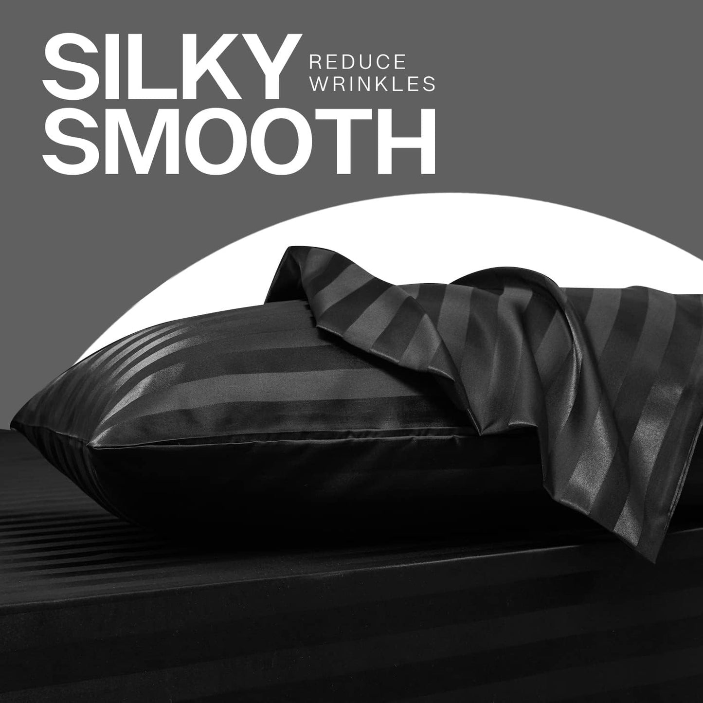 MR&HM Satin Pillowcase for Hair and Skin, Silk Satin Pillowcase 2 Pack, King Size Pillow Cases Set of 2, Silky Pillow Cover with Envelope Closure (20x40, Black Striped)