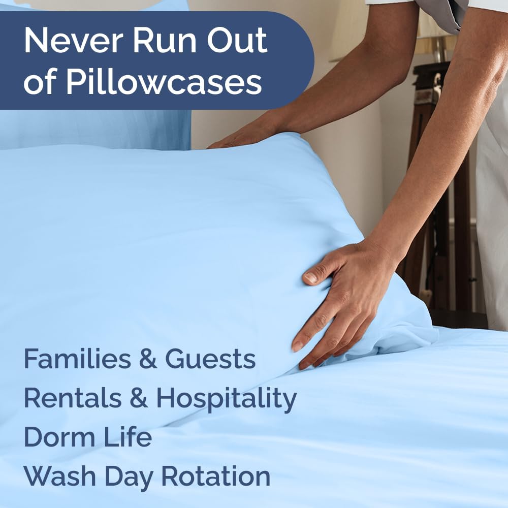 Standard Pillow Cases Set of 6 - Ultra Soft Hotel Quality Pillowcase Covers - Comfy & Wrinkle Free - Shrink, Stain and Fade Resistant - Machine Washable Pillow Protectors - 6 Piece Set - Light Blue