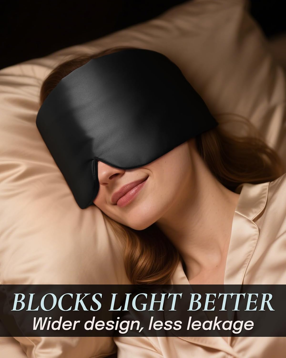 Zenssia Satin Sleep Mask for Women and Men, Lightweight Padded Eye Mask with Adjustable Strap, Comfort Blackout for Travel and Nap - Black