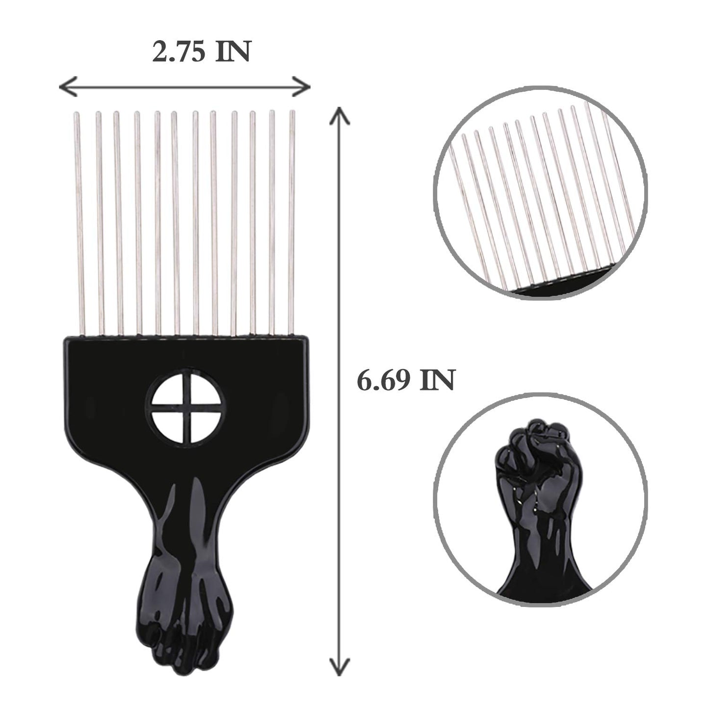 Hair Pick, Hair Comb, Metal Pick Comb, Detangle Wig Braid Hair Styling Comb, Black, 1 PACK