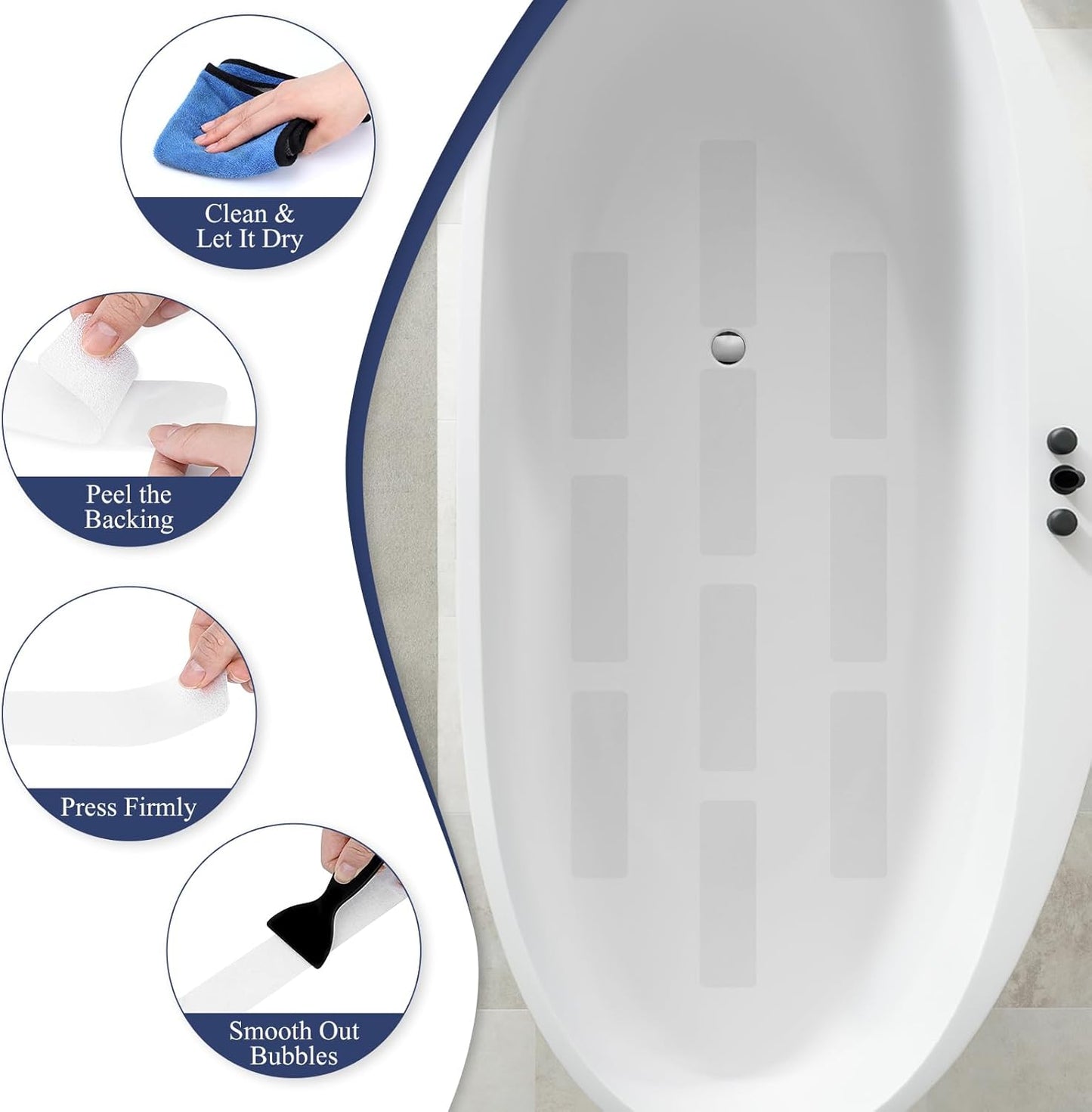 28 PCS Shower Floor Non Slip Stickers with Strong Adhesive, Invisible & Durable Anti Slip Shower Stickers with Scraper for Bath Tub, Pools and Stairs(Clear,Wide Rectangle)