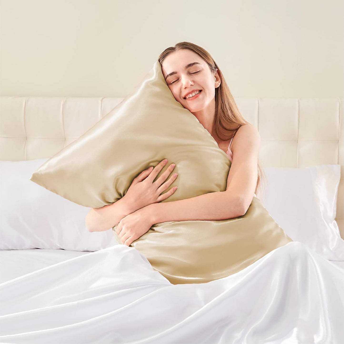 BEDELITE Satin Body Pillow Cover, Super Soft and Cooling Body Pillow Pillowcase for Hair and Skin, Breathable Silky Full Long Pillowcase Cover(20"x54", Champagne)