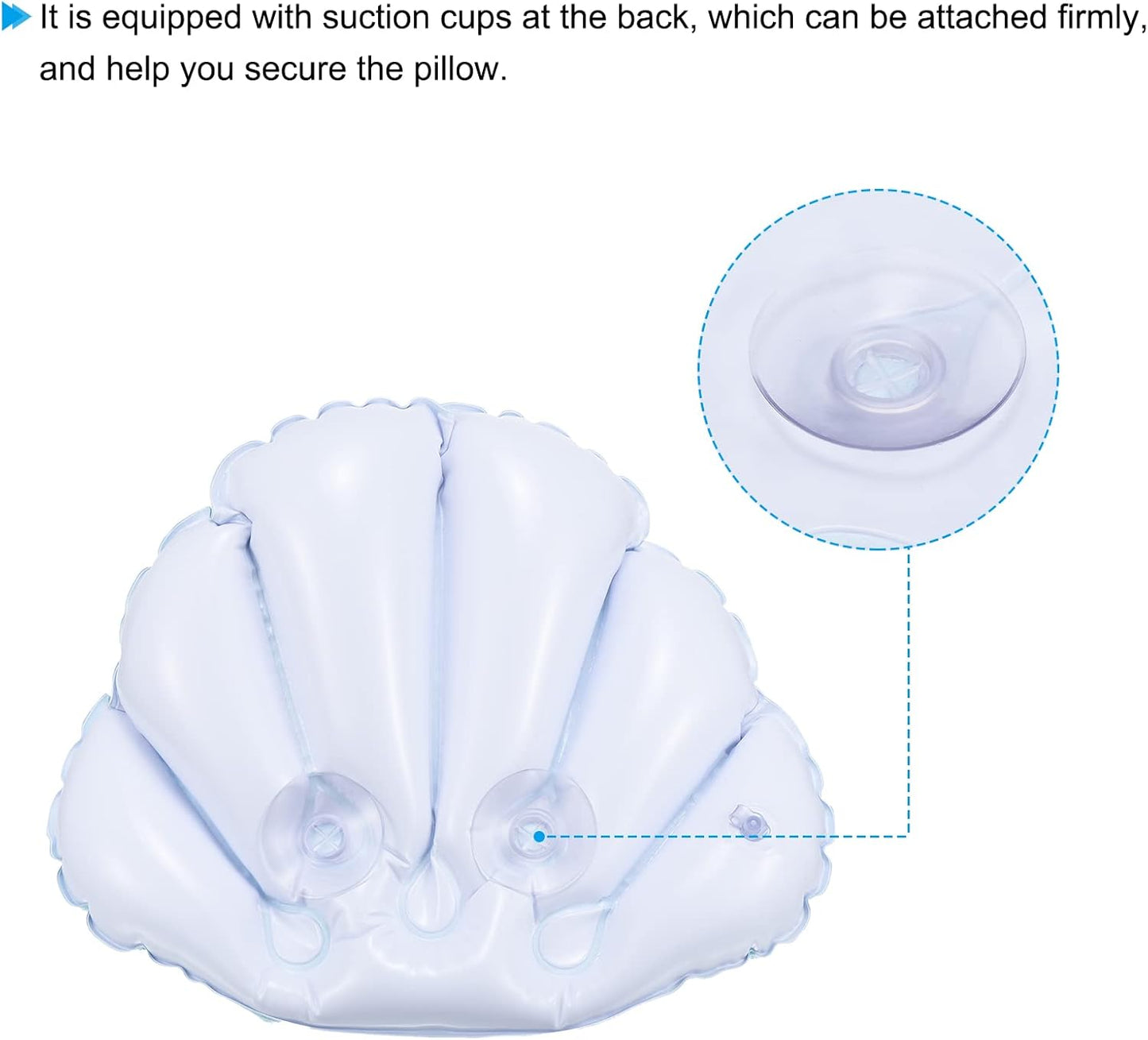 PATIKIL Inflatable Bath Pillow with Suction Cups, 2 Pack Terry Cloth Covered Shell Shape Bathtub Spa Pillow Neck Support for Bathtub Hot Tub, Blue