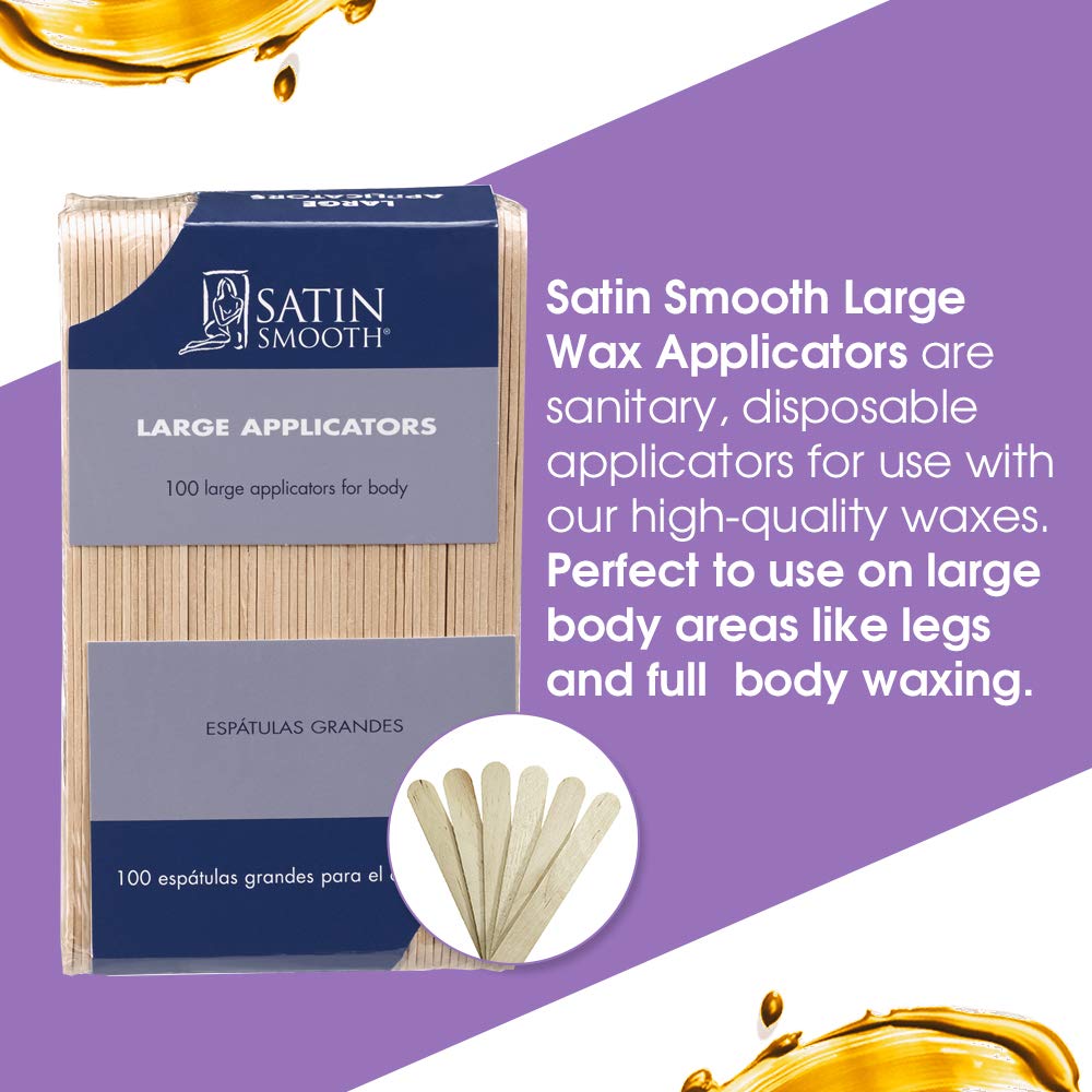 Satin Smooth Large Wax Sticks for Hair Removal – Wax Applicator Sticks, Wooden Waxing Stick Spatulas For Arms, Legs, & Body Hair Waxing, 100 ct, 2 Pack
