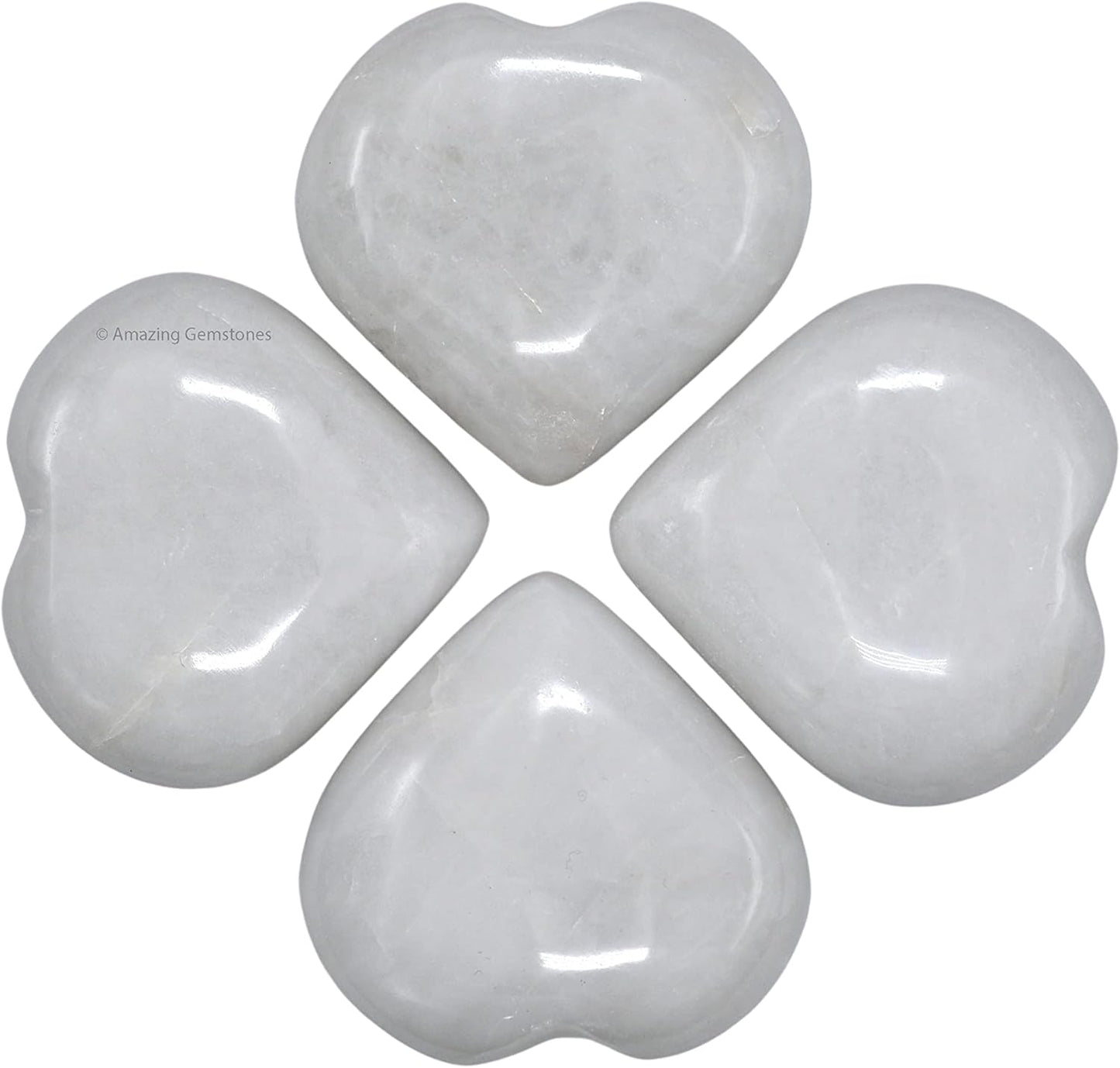 Amazing Gemstone Snow Quartz White Agate Crystal Heart Palm Stone - Pocket Massage Worry Stone for Natural Body Chakra Balancing, Reiki Healing and Crystal Grid