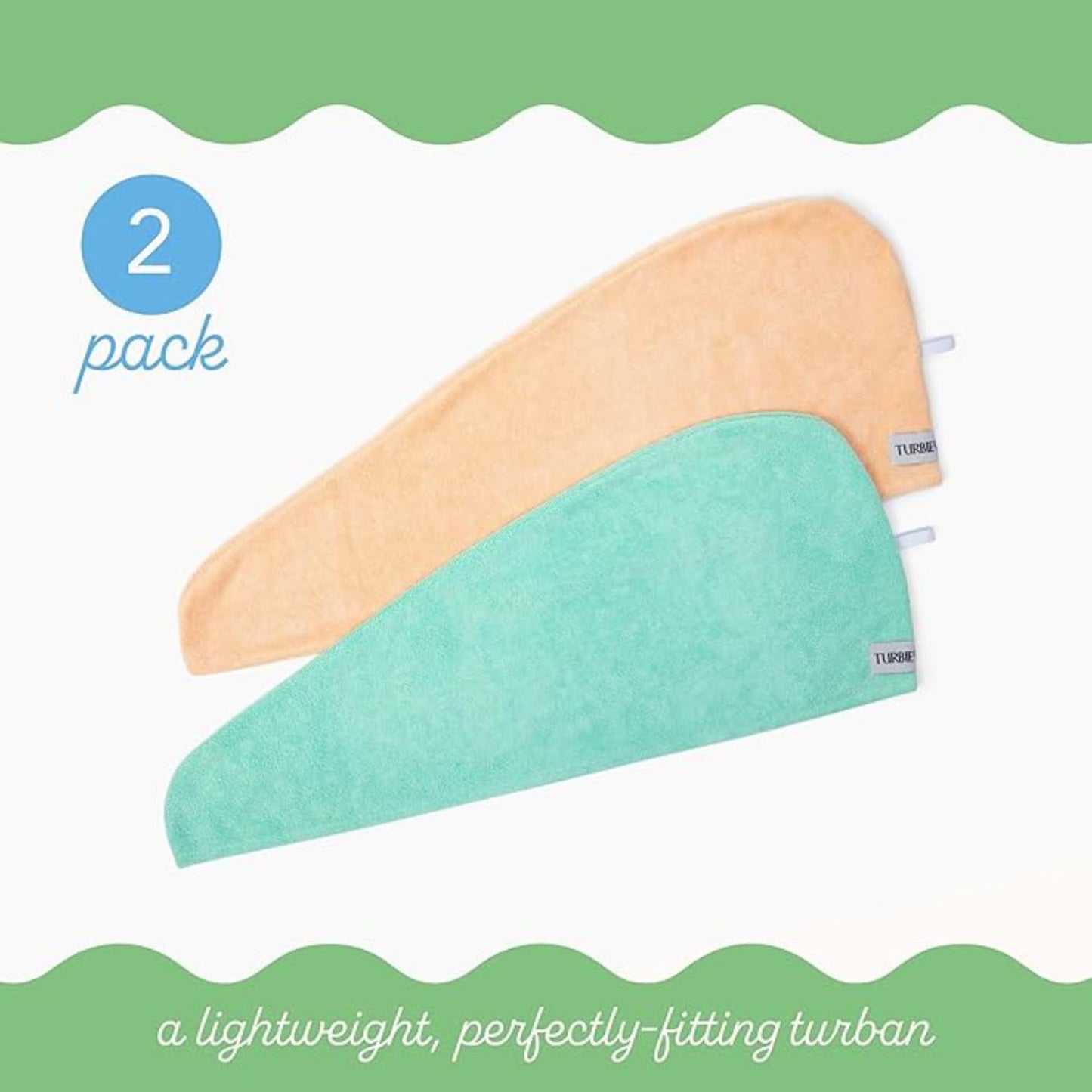 Turbie Twist 2-Pack Microfiber Hair Towel for Beauty, Travel, Gifting - Hair Wrap Turban for Straight, Wavy & Curly Hair - Premium Personal Care - Bermuda & Peach