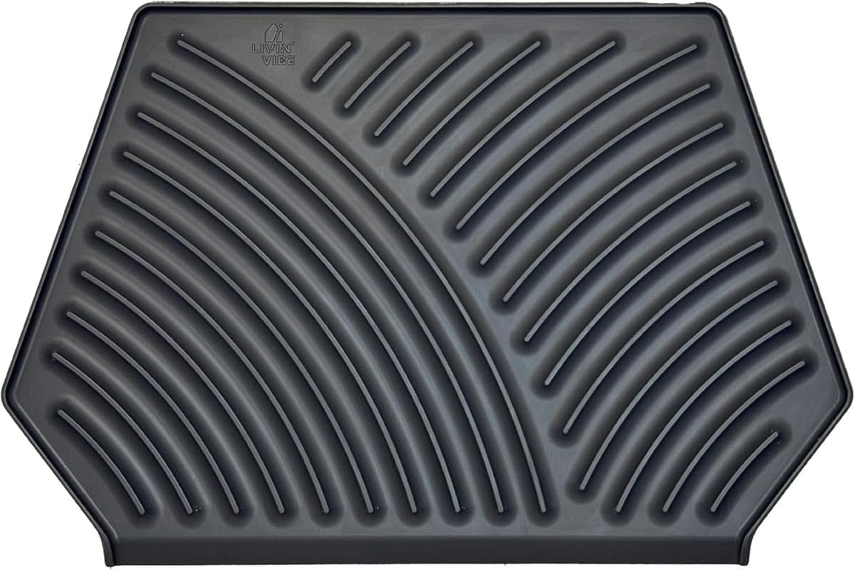 Silicone Dish Drying Mat with Drain, Self-Draining, Heat Resistant & Non-Slip Kitchen Counter Mat, Easy to Clean, Reusable, (19.3'' x 13'', Charcoal Grey)