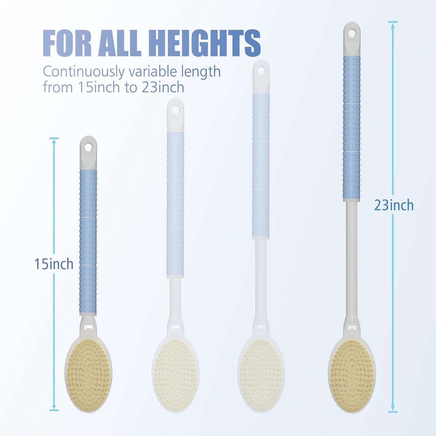 Shower Brush with Soft and Stiff Bristles,15"-23" Telescopic Long Adjustable Handle Dual-Sided Back Scrubber Bath Brush Body Exfoliator for Wet or Dry Brushing