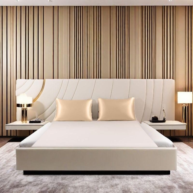 Juwenin Bedding,Super Soft and Luxury Silky Satin Pillowcase with Zipper (Silky Satin Pillow Case for Hair) Set of 2 (Champagne, Queen(20''x29''))