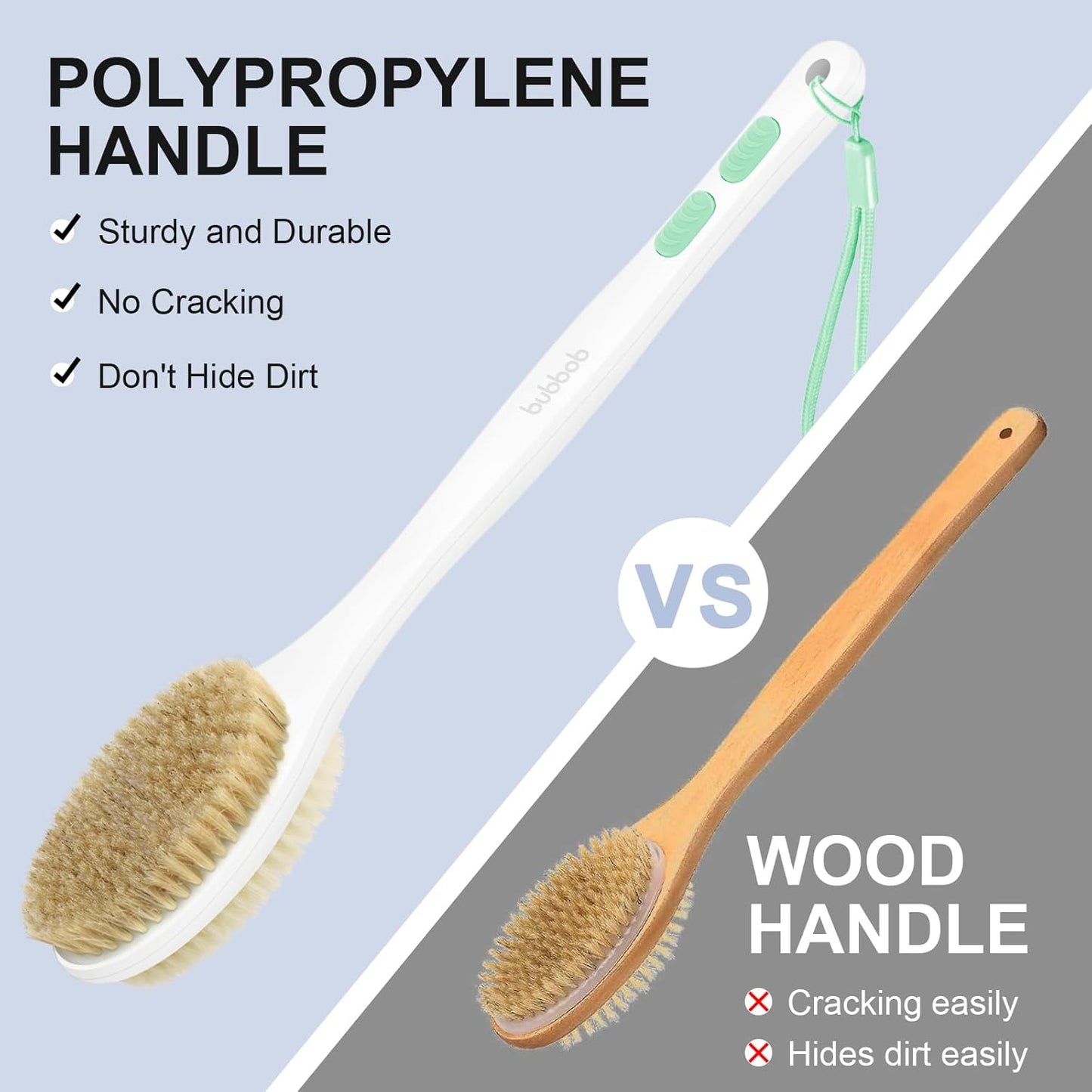 Back Scrubber, Back Scrubber for Shower, Bath Brush Long Handle for Shower with Double Sided Bristles for Wet or Dry Brushing (Green)