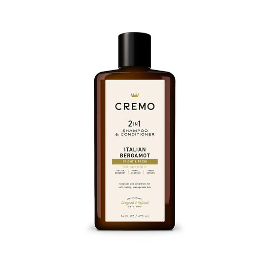 Cremo Italian Bergamot 2 in 1 Shampoo & Conditioner for Men, Notes of Italian Bergamot, Neroli Blossom, and Fresh Vetiver, 16 Fl Oz