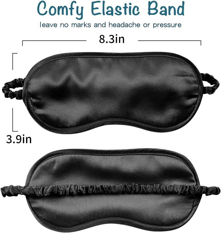 LULUSILK Mulberry Silk Sleep Eye Mask Blindfold with Elastic Strap Headband, Soft Eye Cover Eyeshade for Night Sleeping, Travel, Nap(Black), Pack of 1