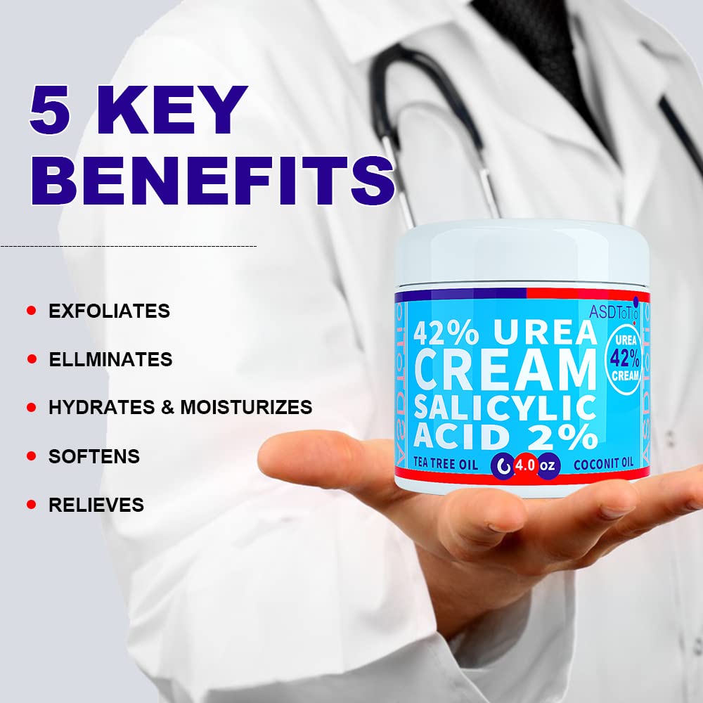 Urea Cream 42% - Premium Urea Foot Cream - With 2% Salicylic Acid, Tea Tree Oil, Shea Butter, Aloe Vera - For Feet, Hands, Heels, Elbows, Knees and More - 4 oz