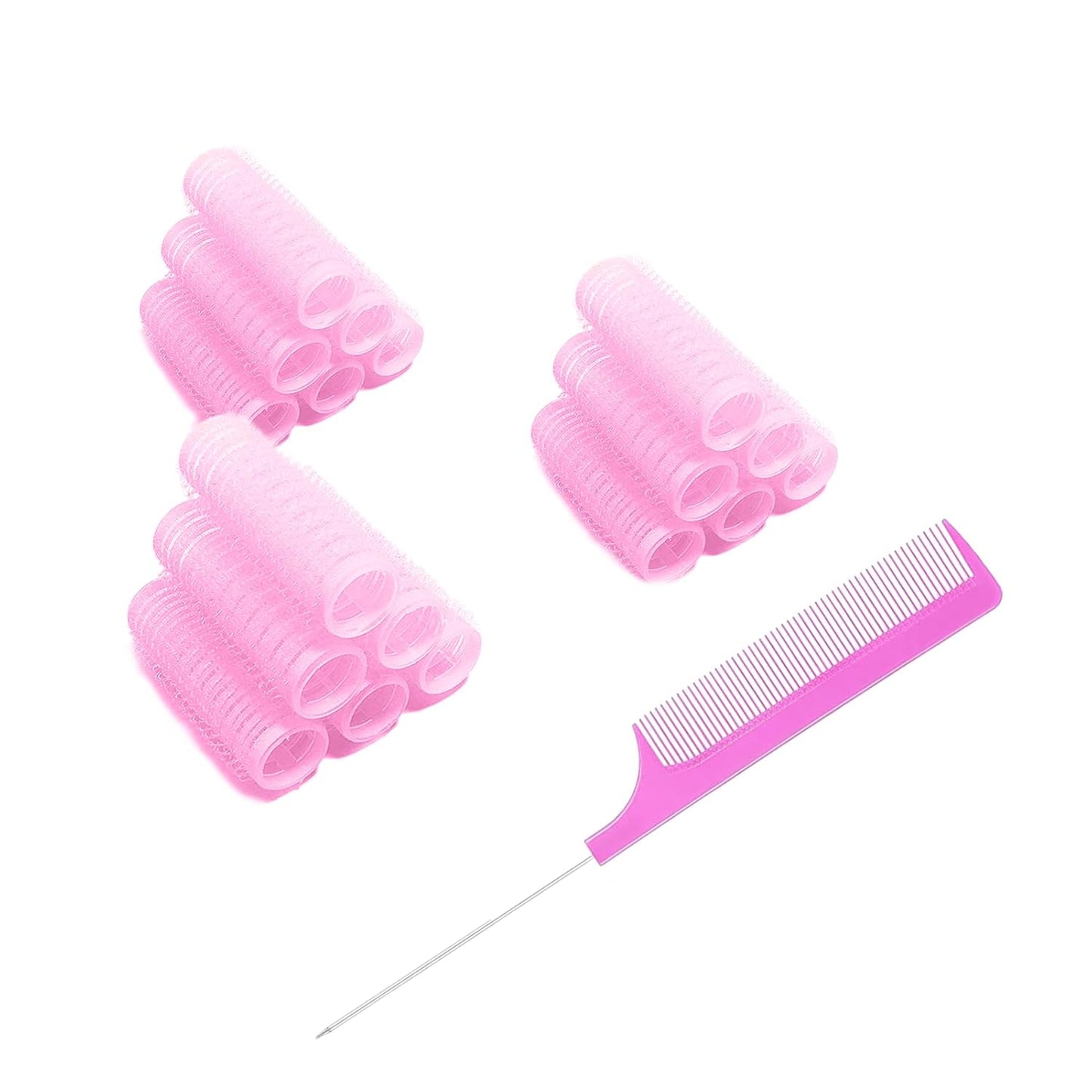 18PCS Self Grip Small Hair Curlers Heatless Roller Hair Curlers Pro Salon Hairdressing Curler DIY Curly Hairstyle Hair Rollers Tools Rat Tail Comb for Women Medium Short Hair(Pink)