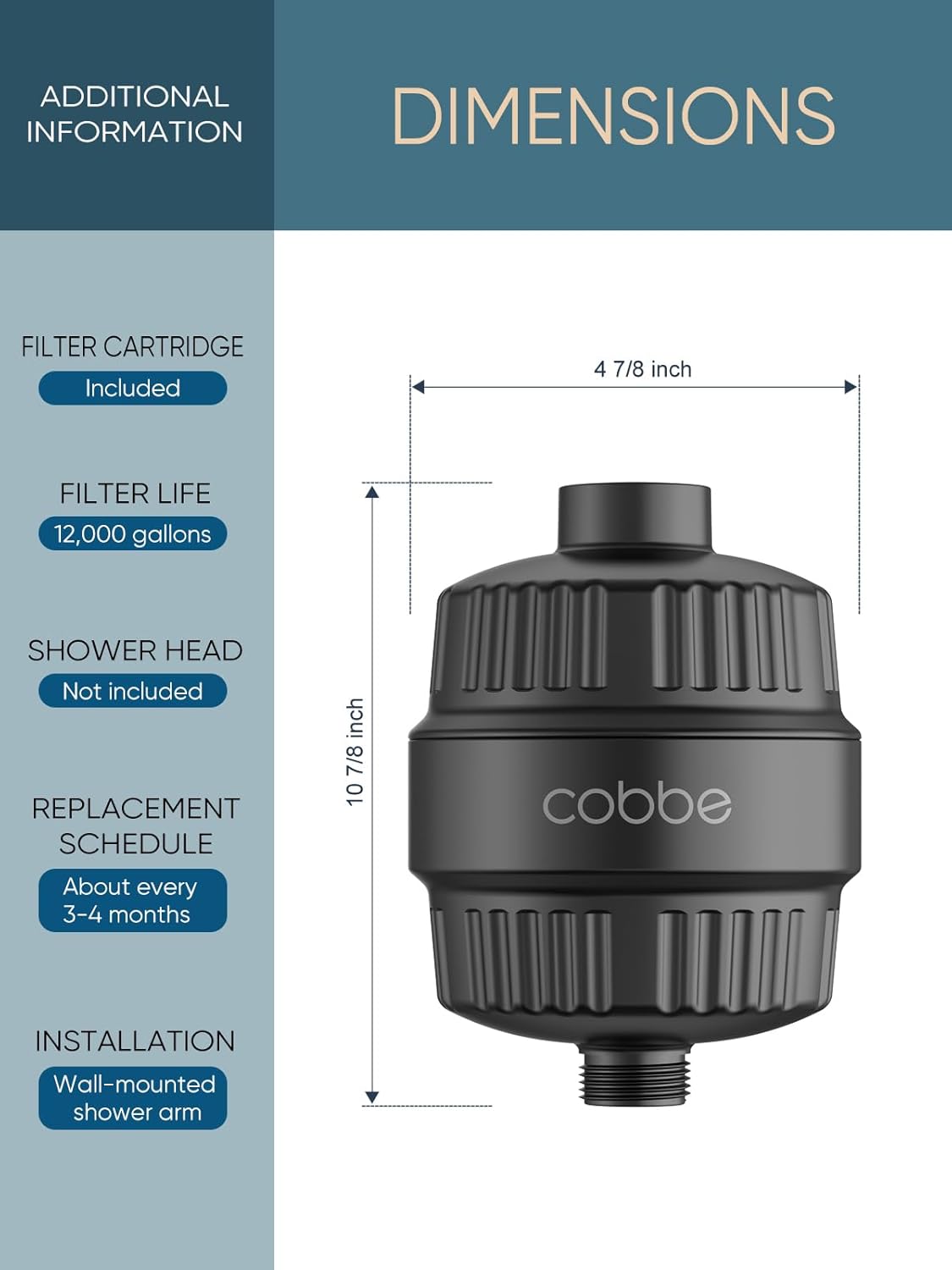 Cobbe High Output Shower Filter for Hard Water - 2 Replaceable Cartridges - Removing Chlorine and Harmful Substance, and Dramatically Improves The Condition of Your Skin, Hair and Nails - Matte Black