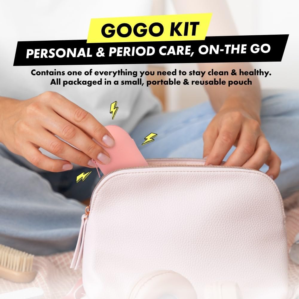 BONKS GoGo Kit - Emergency Period Kit - Portable Menstrual Pouch for Women & Teens - Essential Women's Travel Kit - Includes Tampon, Pantyliner, Underwear & More - Female Hygiene Care