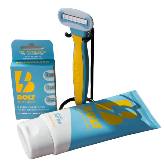 Get Smooth Bundle for Men - Shaving Kit for Legs, Head, Chest & Arms - Includes Razor, Shave Butter and 3 Refill Cartridges