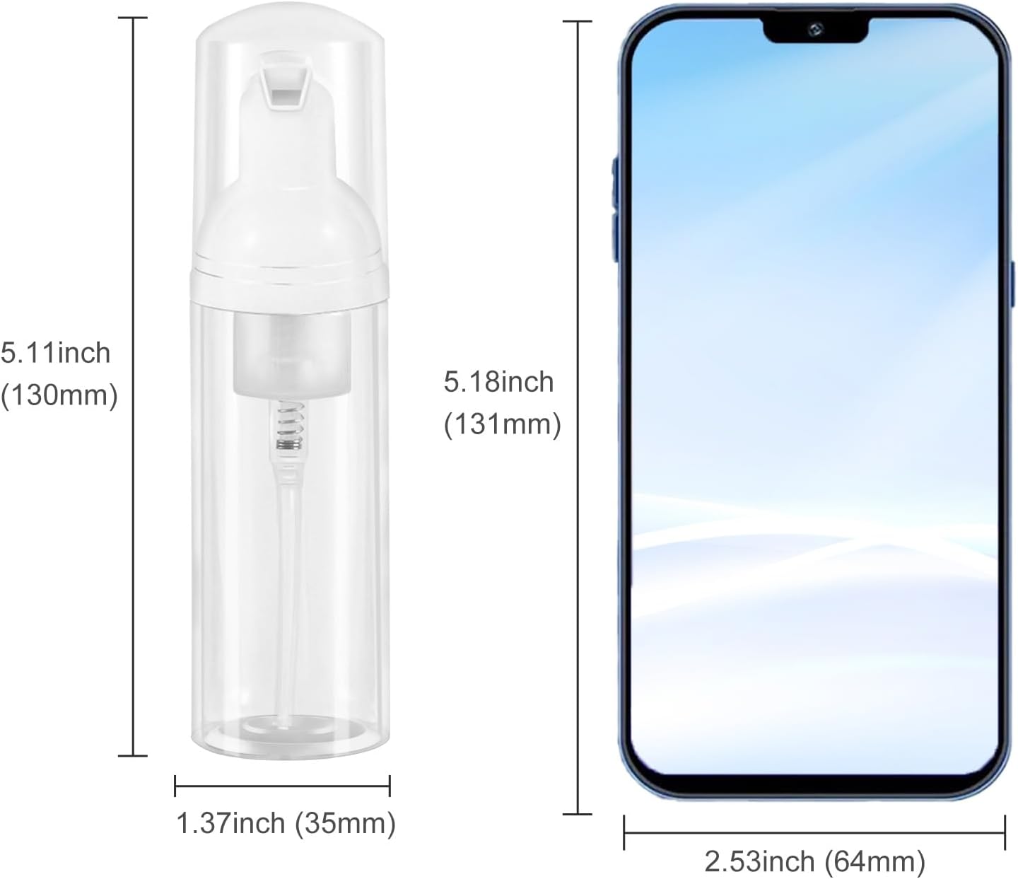 3pcs 2oz Plastic Travel Foam Pump Bottle - Portable Foaming Empty Bottle Dispenser for Hand Soap, Shampoo, Lash Cleanser - Well Suited for Travelers Daily Use (60ml)