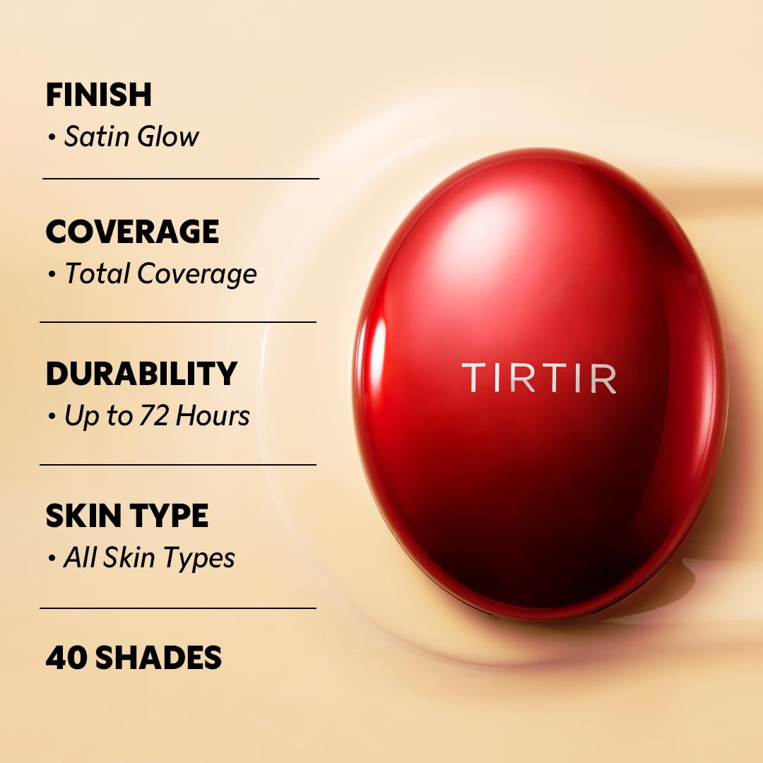 [*Mini Size*] TIRTIR Mask Fit Red Cushion Foundation | Full coverage, Weightless, Skin fit, Satin Glow Finish, Korean Makeup, beauty, Tattoo cover up, Buildable (#15C Fair Porcelain, 0.15 Fl Oz)