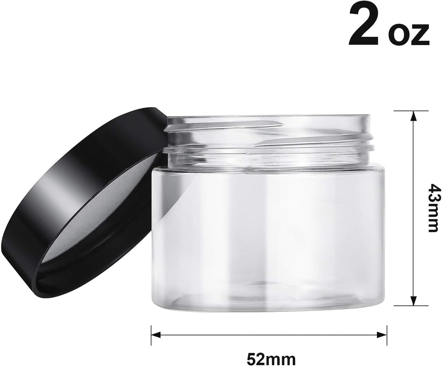 SATINIOR 12 Pack 2 oz Plastic Container Jars with Lids Round Clear Travel Cosmetic Container Slime Jars for Toiletries, Lotion, Cream, Ointments, Makeup, Rhinestone, Samples, Kitchen Storage(Black)
