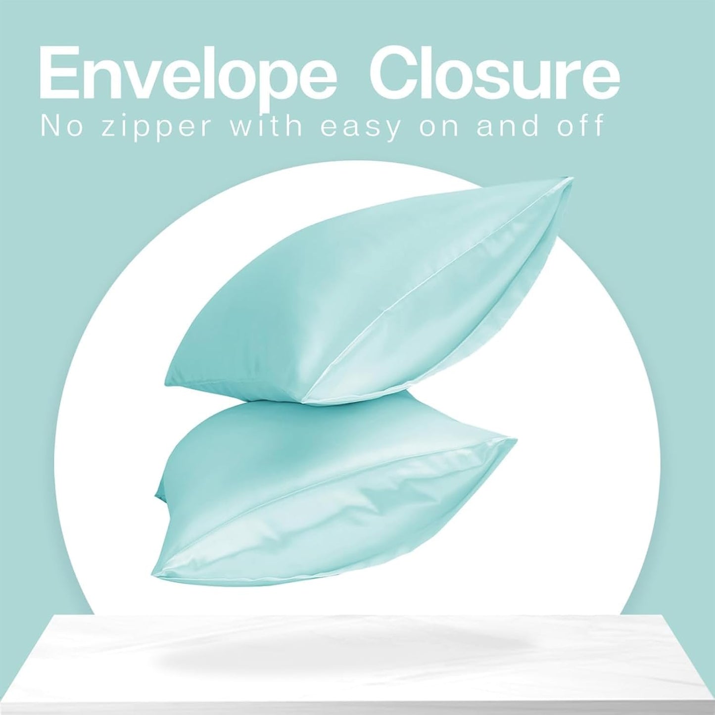 MR&HM Satin Pillowcase for Hair and Skin, Silk Satin Pillowcase 2 Pack, Queen Size Pillow Cases Set of 2, Silky Pillow Cover with Envelope Closure (20x30, Turquoise)